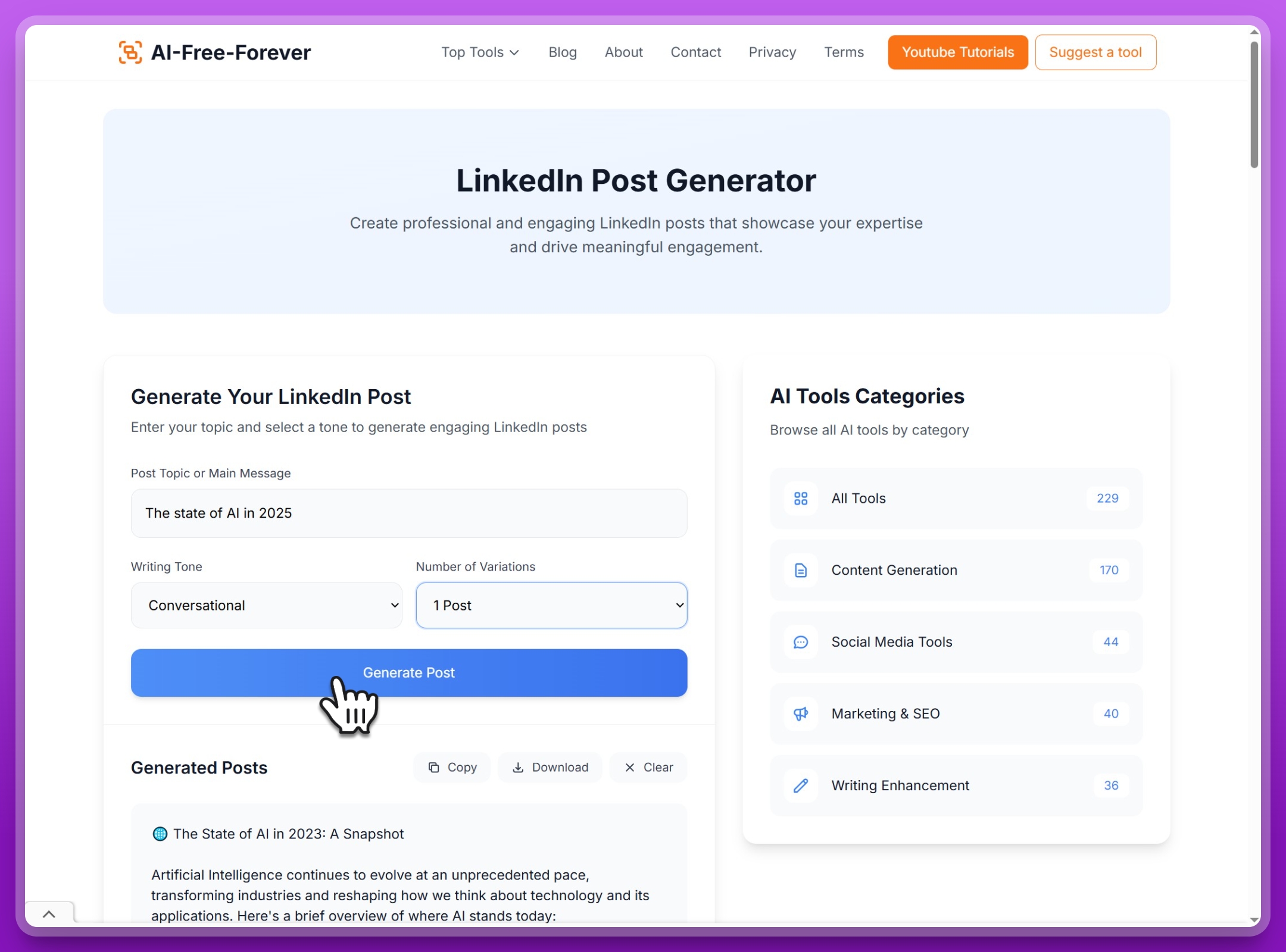 Step 4: Generate professional LinkedIn content with AI optimization